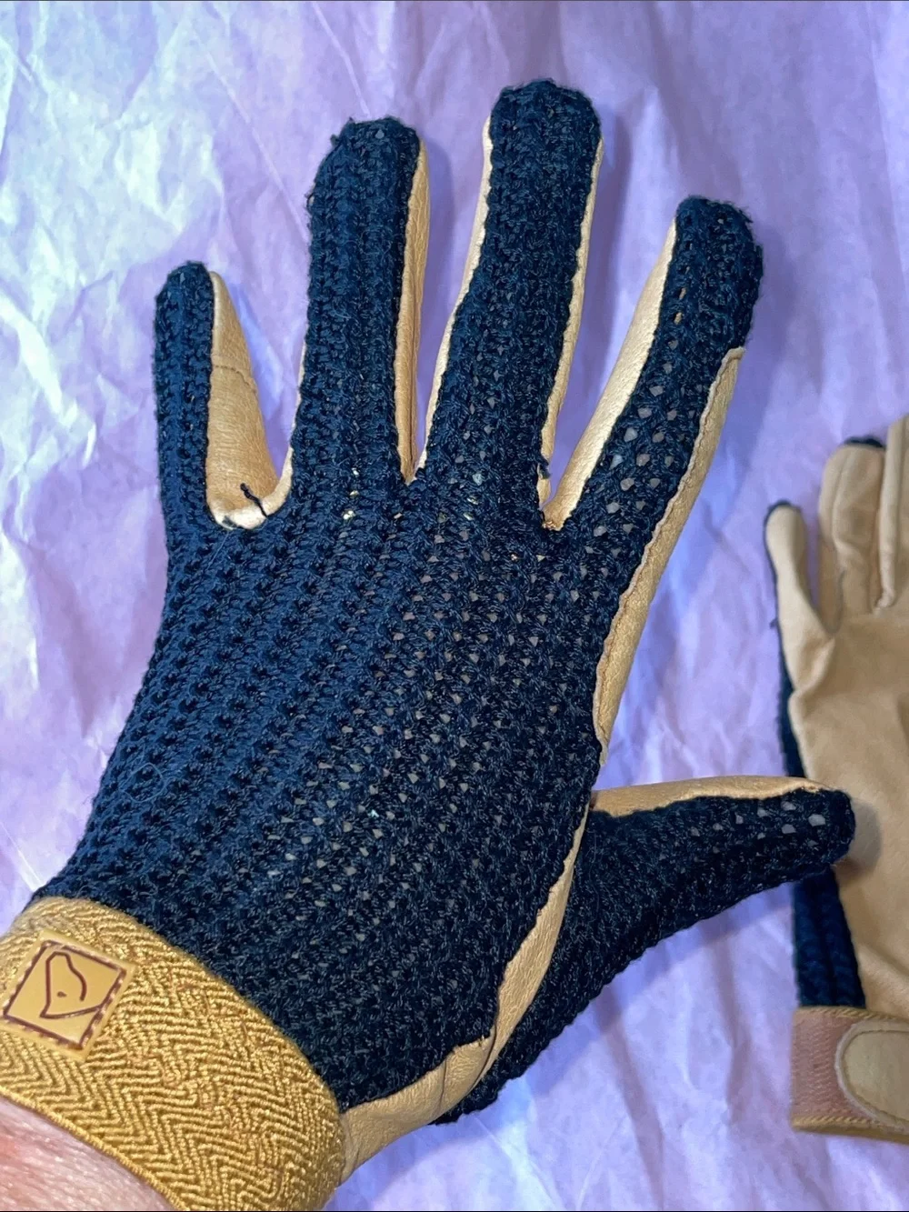 KENSINGTON Equestrian Riding Gloves Leather Crochet S
